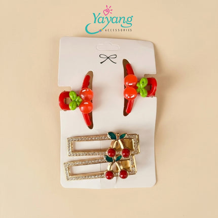 Yayang Jepit Rambut Cherry Korea Set Jepit Buah Ceri Wanita Anak Hair Clip Aesthetic Lucu