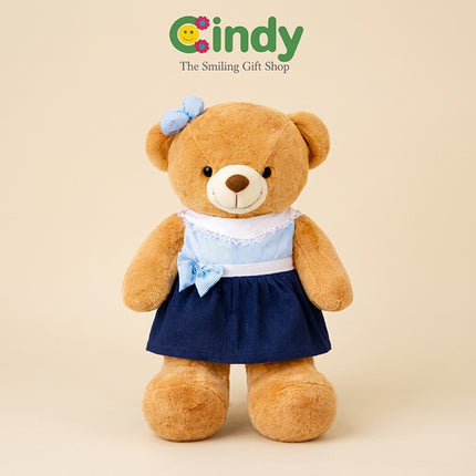 Cindy Boneka Teddy Bear Girl Dress Russel Jumbo – Boneka Beruang Cantik Gaun Biru Hadiah Lucu