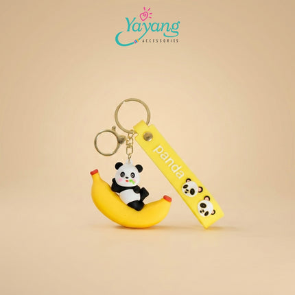 Yayang Gantungan Kunci Panda Lucu Buah Strawberry Semangka Pisang Peach Keychain Tas Anak Aksesoris Tas Wanita Kawaii
