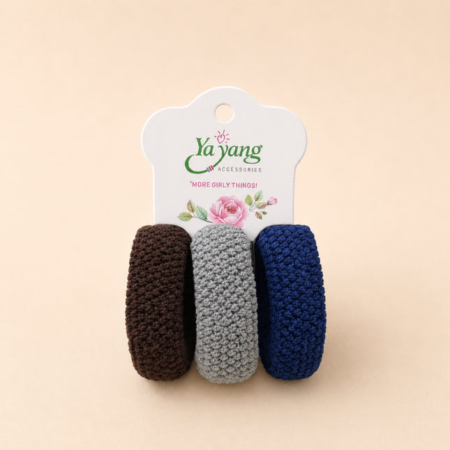 Yayang Ikat Rambut Kunciran Handuk Rajut Thick Scrunchie Set 3 in 1 Anti Pusing