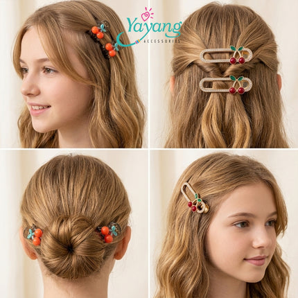 Yayang Jepit Rambut Cherry Korea Set Jepit Buah Ceri Wanita Anak Hair Clip Aesthetic Lucu