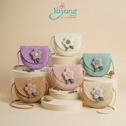 Yayang Tas Selempang Anak Perempuan Rajut Bunga Lucu Mini Bag Korean Style