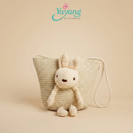Yayang Tas Selempang Jerami  Anak Perempuan Boneka Kelinci Rajut Tas Anak Lucu Korean Style Tas Fashion Anak Cute Bunny Bag