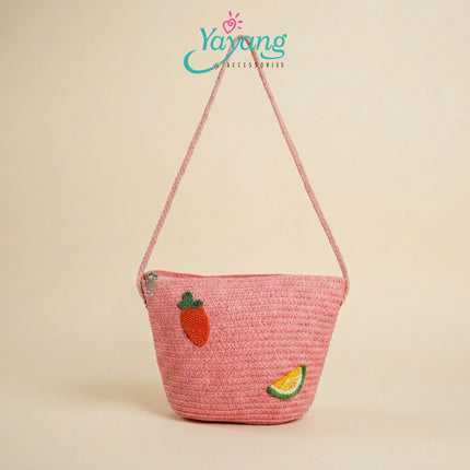 Yayang Tas Selempang Jerami Anak Perempuan  Kelinci Wortel Jeruk Tas Anak Lucu Korean Style Cute Bunny Fruit Bag-  Tas Fashion Anak