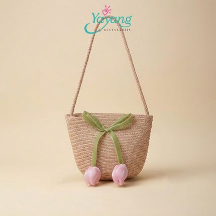 Yayang Tas Anak Perempuan Anyam Mini Sling Bag Bunga Tulip Korean Fashion Lucu