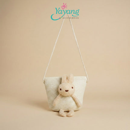 Yayang Tas Selempang Jerami  Anak Perempuan Boneka Kelinci Rajut Tas Anak Lucu Korean Style Tas Fashion Anak Cute Bunny Bag