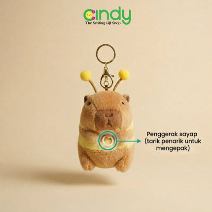 Cindy Gantungan Kunci Boneka Lebah Lucu Sayap Bergerak Plush Bee Keychain Bag Charm Tas Anak