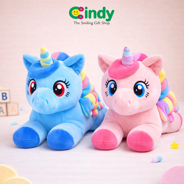 [SPECIAL BUNDLE ] Cindy Boneka Lying Unicorn Size Small - Boneka Kuda Poni Soft Plush Super Lembut Mainan Kado