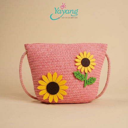 Yayang Tas Selempang Jerami Anak Perempuan Bunga Matahari Rajut Tas Anak Lucu Korean Style Tas Fashion Anak Sunflower Bag