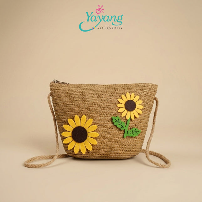 Yayang Tas Selempang Jerami Anak Perempuan Bunga Matahari Rajut Tas Anak Lucu Korean Style Tas Fashion Anak Sunflower Bag