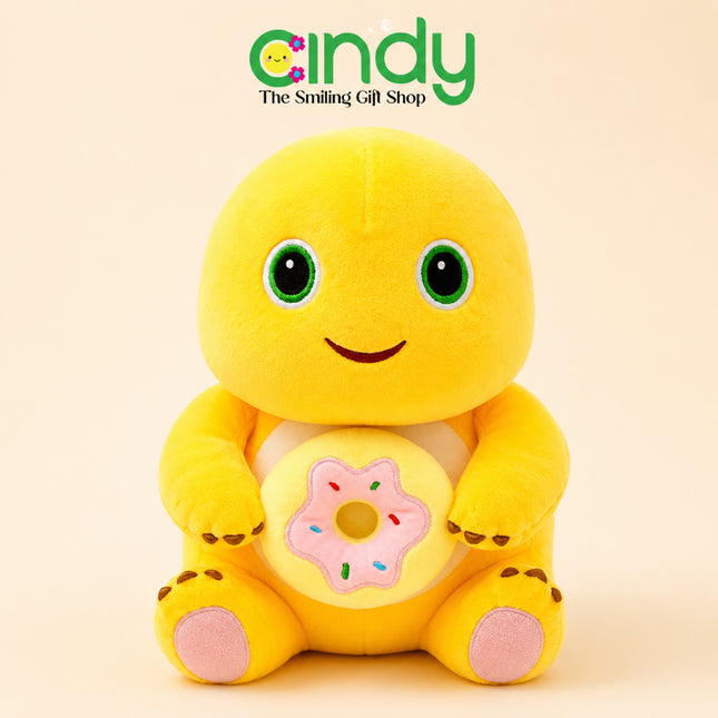 Cindy Boneka Dino Nailong Kuning Pegang Lollipop & Donat Halus Lembut