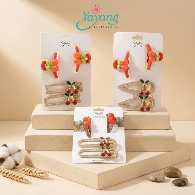 Yayang Jepit Rambut Cherry Korea Set Jepit Buah Ceri Wanita Anak Hair Clip Aesthetic Lucu