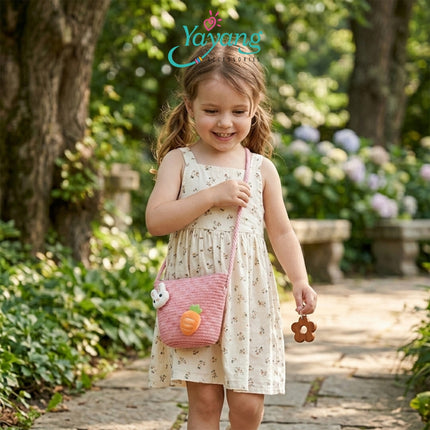 Yayang Tas Selempang Jerami Anak Perempuan  Kelinci Wortel Jeruk Tas Anak Lucu Korean Style Cute Bunny Fruit Bag-  Tas Fashion Anak