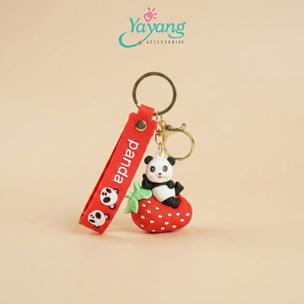 Yayang Gantungan Kunci Panda Lucu Buah Strawberry Semangka Pisang Peach Keychain Tas Anak Aksesoris Tas Wanita Kawaii