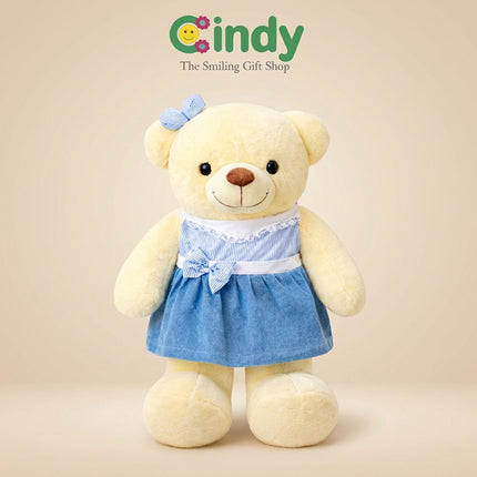 Cindy Boneka Teddy Bear Girl Dress Russel Jumbo – Boneka Beruang Cantik Gaun Biru Hadiah Lucu