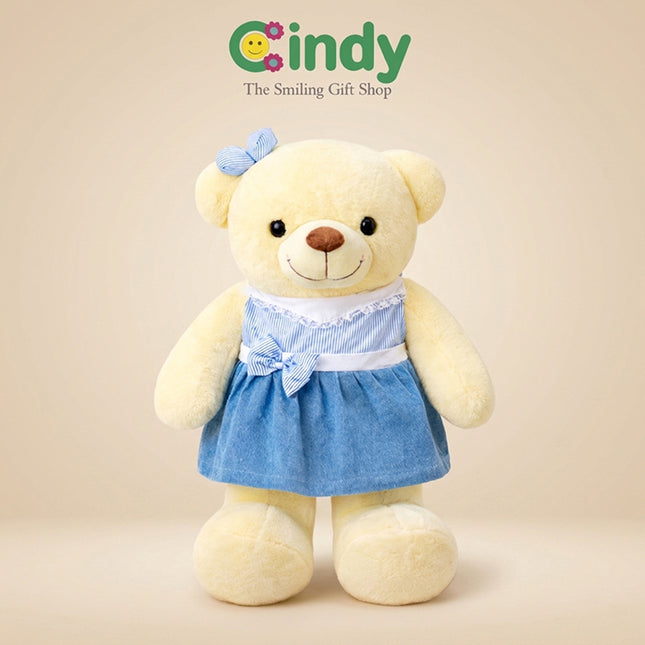 Cindy Boneka Teddy Bear Girl Dress Russel Jumbo – Boneka Beruang Cantik Gaun Biru Hadiah Lucu