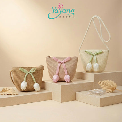Yayang Tas Anak Perempuan Anyam Mini Sling Bag Bunga Tulip Korean Fashion Lucu