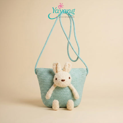 Yayang Tas Selempang Jerami  Anak Perempuan Boneka Kelinci Rajut Tas Anak Lucu Korean Style Tas Fashion Anak Cute Bunny Bag