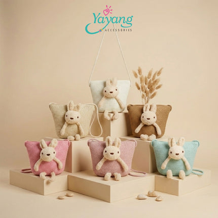 Yayang Tas Selempang Jerami  Anak Perempuan Boneka Kelinci Rajut Tas Anak Lucu Korean Style Tas Fashion Anak Cute Bunny Bag