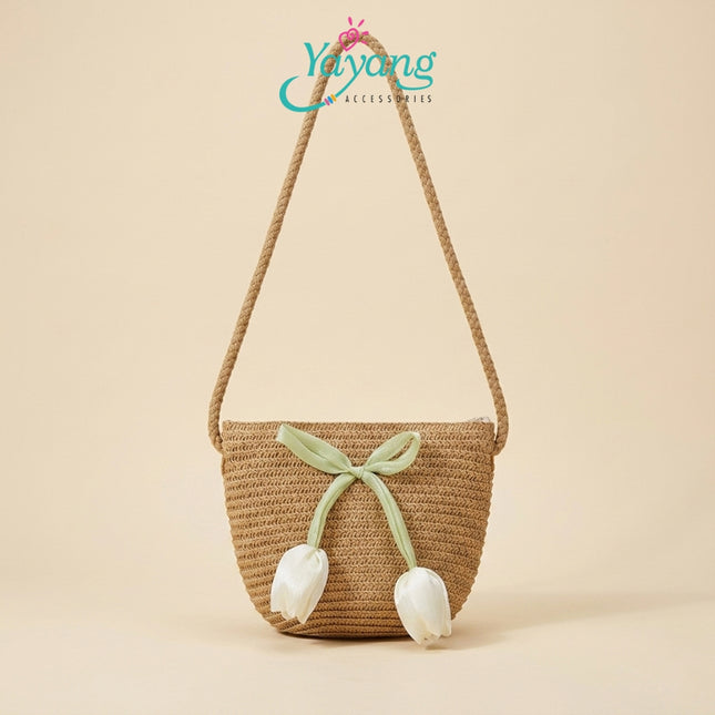 Yayang Tas Anak Perempuan Anyam Mini Sling Bag Bunga Tulip Korean Fashion Lucu