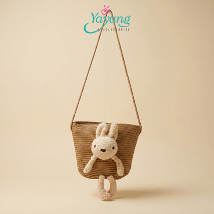 Yayang Tas Selempang Jerami  Anak Perempuan Boneka Kelinci Rajut Tas Anak Lucu Korean Style Tas Fashion Anak Cute Bunny Bag