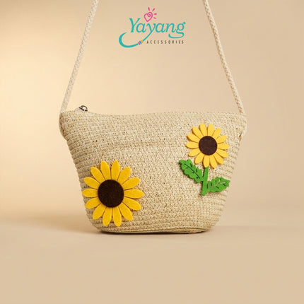 Yayang Tas Selempang Jerami Anak Perempuan Bunga Matahari Rajut Tas Anak Lucu Korean Style Tas Fashion Anak Sunflower Bag