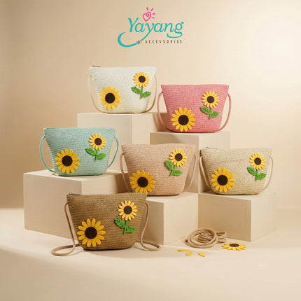 Yayang Tas Selempang Jerami Anak Perempuan Bunga Matahari Rajut Tas Anak Lucu Korean Style Tas Fashion Anak Sunflower Bag