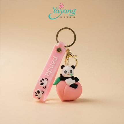 Yayang Gantungan Kunci Panda Lucu Buah Strawberry Semangka Pisang Peach Keychain Tas Anak Aksesoris Tas Wanita Kawaii